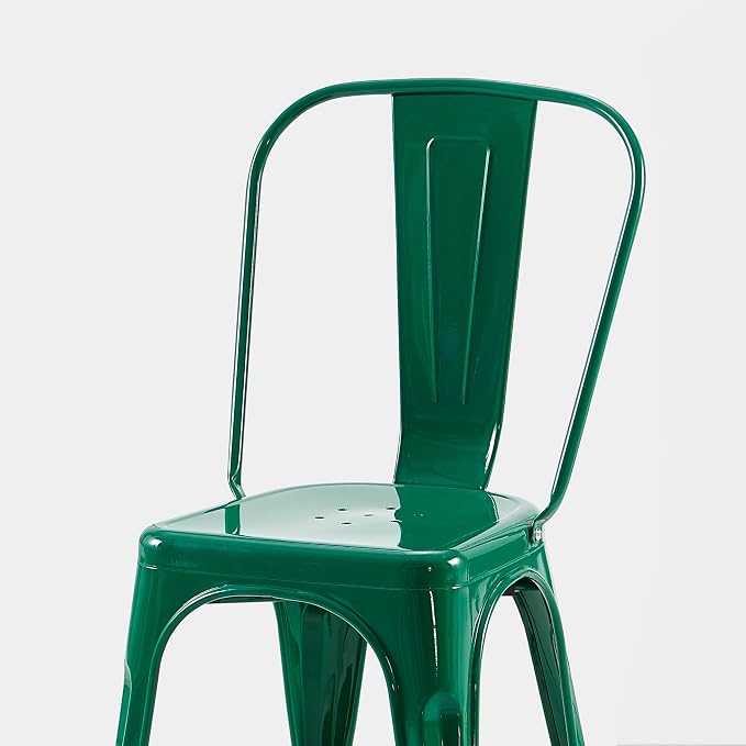 AC Pacific 18 Inch Seat Height Industrial Metal Dining Chairs, Stackable Kitchen or Bar Seat, Durable Modern Design, Versatile Accent Furniture, Set of 2, Green