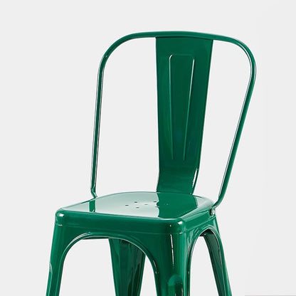 AC Pacific 18 Inch Seat Height Industrial Metal Dining Chairs, Stackable Kitchen or Bar Seat, Durable Modern Design, Versatile Accent Furniture, Set of 4, Green