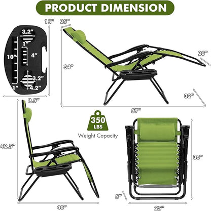 Giantex 2 PCS Zero Gravity Chair, Outdoor Chaise Lounge with Cup Holder, Patio Folding Chairs Recliner for Yard Pool Lawn Balcony