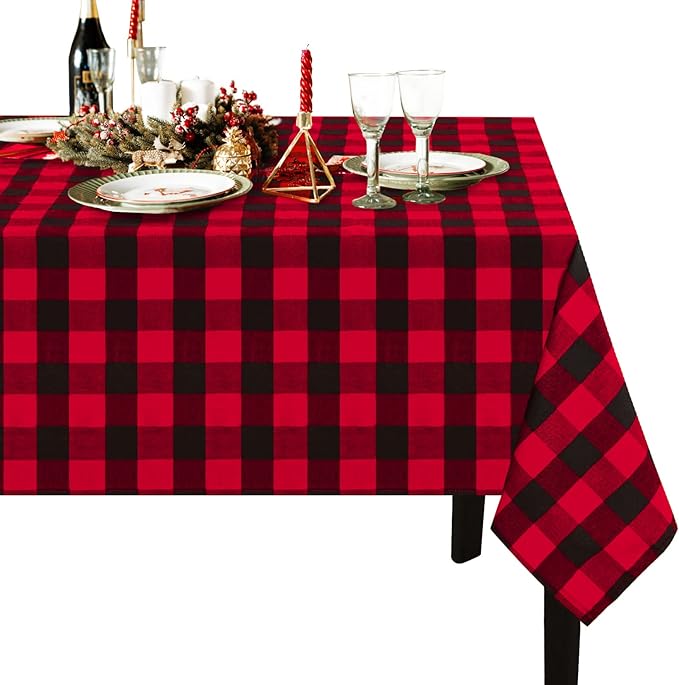 B-COOL Christmas Tablecloths Plaid Tablecloth Farmhouse Buffalo Checkered Table Cover for Christmas Thanksgiving Day Halloween Party Decorations (Black and Red Checkered, 56x84 inch)