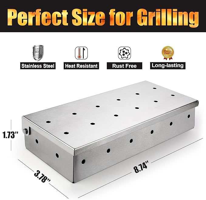 GRILLART Grill Smoker Box for Gas Grilling & All Grills, Thicker Stainless Steel Wood Chip Smoker Boxes Heavy Duty, Smoking Box Grill Accessories for Outdoor Grill, Grilling Gifts for Men