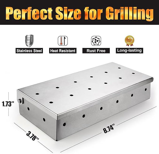GRILLART Grill Smoker Box for Gas Grilling & All Grills, Thicker Stainless Steel Wood Chip Smoker Boxes Heavy Duty, Smoking Box Grill Accessories for Outdoor Grill, Grilling Gifts for Men