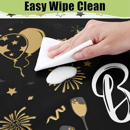 Smiry Disposable Table Cloth - 6 Pack, 54 x 108 Inch Waterproof Rectangle Tablecloths for Parties, Decorative Plastic Table Cover, Leakproof & Sturdy, Black & White