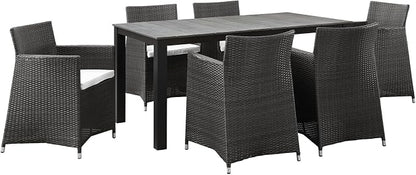 Lexmod Junction 7 Piece Outdoor Patio Dining Set with Cushion, Brown/White