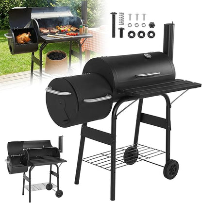Extra Large Charcoal BBQ Grills with 192 Sq. In. Offset Smoker Charcoal Grill, Cooking Space Barrel Charcoal Grills, All Metal Steel Warming Rack for Patio Picnics Camping Backyard Cooking