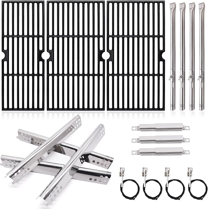 Grill Replacement Parts for Charbroil Performance 4 Burner 463347017, 463335517, 463342119, 463376017, G470-0002-W1, G470-0003-W1, 18’’ Cast Iron Grates, Heat Plates, Burners Parts