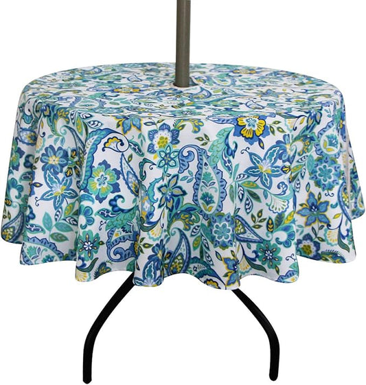 EHouseHome Outdoor and Indoor 60inch Round Tablecloth with Umbrella Hole and Zipper, Waterproof Zippered Patio Cloths, Spring/Summer Table Covers for Backyard Circular Table/BBQs/Picnic