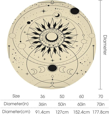Vintage Tarot Moon Sun Round Tablecloth Moon Phase Star Galaxy Space Esoteric Astrology Table Cloth Water Resistant Wipeable Table Cover for Farmhouse Picnic Party Holiday Kitchen Dinner Table 70"