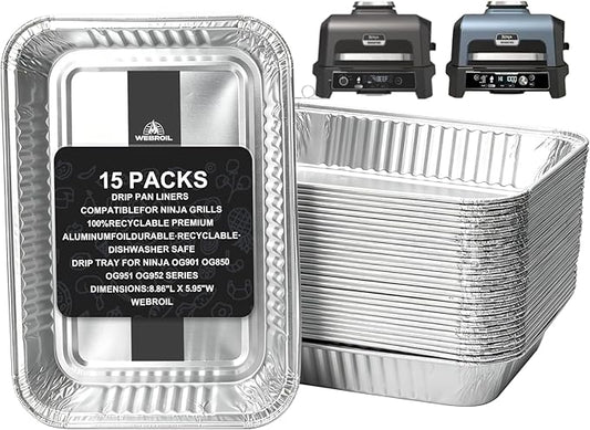 15-Packs Grease Tray Liners for Ninja OG800 & OG900 Series Woodfire Outdoor Grill XL Pro Accessories Disposable Aluminum Smoker Drip Pan Liners for Ninja OG901 OG850 OG951 OG952 Drip Pan Liner