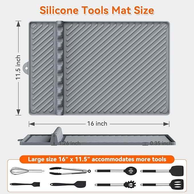 Silicone Griddle Mat for Blackstone - Magnetic Silicone Grill Tools Mat for Blackstone Accessories, Side Shelf Spatula Utensil Mats with Drip Pad for Outdoor BBQ Grill Kitchen Countertop (Gray 1-Pack)