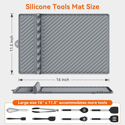 Silicone Griddle Mat for Blackstone - Magnetic Silicone Grill Tools Mat for Blackstone Accessories, Side Shelf Spatula Utensil Mats with Drip Pad for Outdoor BBQ Grill Kitchen Countertop (Gray 1-Pack)
