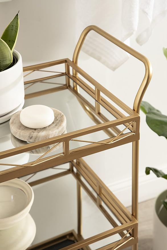 Kate and Laurel Ketia Glam Metal Bar Cart; 23 x 13 x 34; Gold; Glamorous Three Tier Gold Bar Cart for Display and Storage