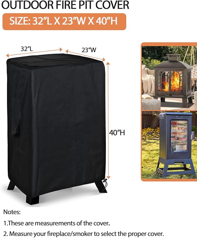 SheeChung Fire Pit Cover for Panovue Metal Chiminea Fire Pit,Heavy Duty 600D Outdoor Fireplace Protection for Wood Burning Fire Pits,Waterproof Electric Smoker/BBQ Smoker Grill Covers,32"Lx23"Wx40"H