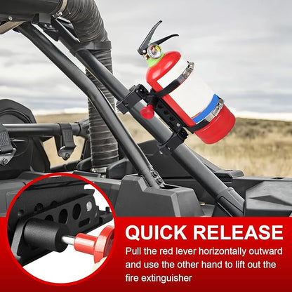 Quick Release Roll Bar Fire Extinguisher Mount Holder Bracket Kits Compatible with for UTV Polaris RZR Pioneer Can Am Maverick X3 Commander Talon ATV Jeep Wrangler with 1''-2'' Roll Cage