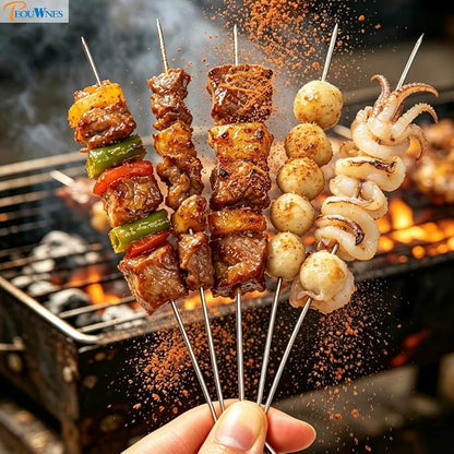20 PCS 14 Inch Stainless Steel BBQ Kabob Skewers, Metal Kebob Sticks Reusable Grilling Skewers for Turkey, Shrimp, Chicken, Fruit, Vegetable, Meat, Beef
