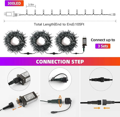Orange Purple Halloween String Lights, Halloween Light | 105FT 300 LED Color Changing, End to End Plug Waterproof Halloweens Decoration Lights Outdoor Indoor for Bedroom Patio Decor