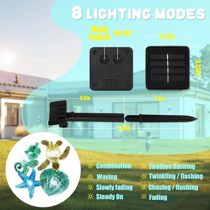 Solar String lights Outdoor Decorative Fairy Solar Lights for Outside Garden Décor Waterproof Sea life Turtle Seahorse Starfish Ocean Nautical Balcony Patio Lights 40LED 14ft Yard Fence Window Decor