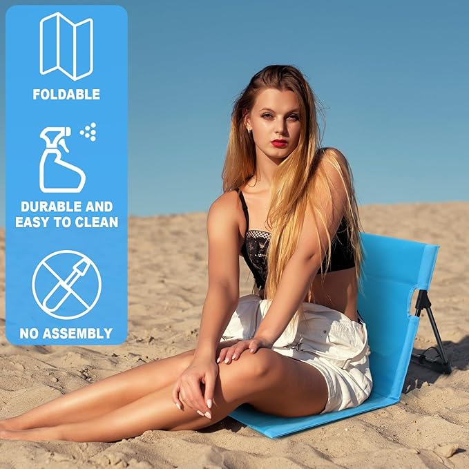 Karenhi 1 Pcs Foldable Poolside Beach Chairs for Edge of Pool Portable Beach Chairs Folding Pool Seats with Back Support Carry Bag for Adults Traveling Camping Picnic Lawn (Light Blue)