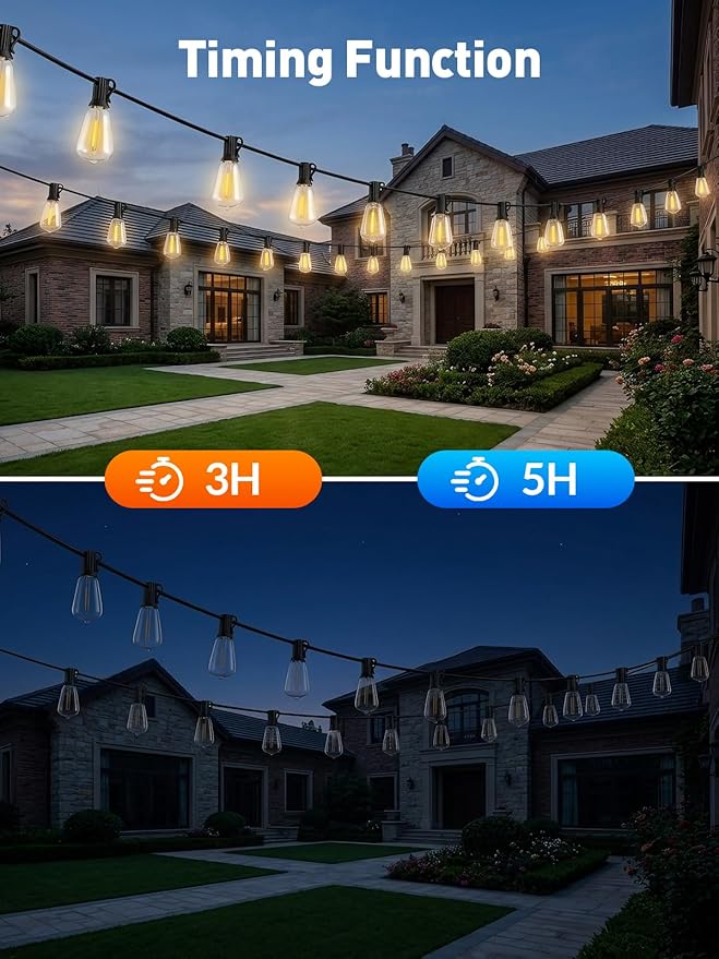 100ft-Solar-String-Lights-Outdoor-Waterproof-Solor-Powered-Patio-Light-Hanging-Outside-Backyard-Camping-Yard-Gazebo-Garden-Pergola-Bistro-Balcony-Cafe-Party-Fence-Lighting LED Edison Bulb & Remote