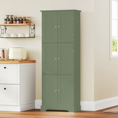 ChooChoo 63.2" Tall Bathroom Storage Cabinet with 6 Doors | Freestanding Floor Cabinet, Adjustable Shelves, Pantry Cabinet for Bathroom, Kitchen, Laundry Room, Green
