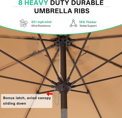 ABCCANOPY 9ft Scalloped Patio Umbrella, Outdoor Table Umbrella with Tilt and Crank, Fiberglass Ribs Deck Umbrella for Patio, Pool, Garden, Picnic (Tan)