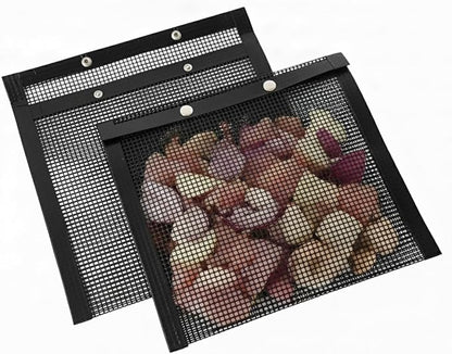 Mesh Grill Bags for Outdoor Grill – Reusable PTFE Non-Stick Grilling Pouch for Easy Cleanup, Grilling Bags for Vegetables, Fish & Smoker Accessories – Dishwasher Safe, 2Pcs