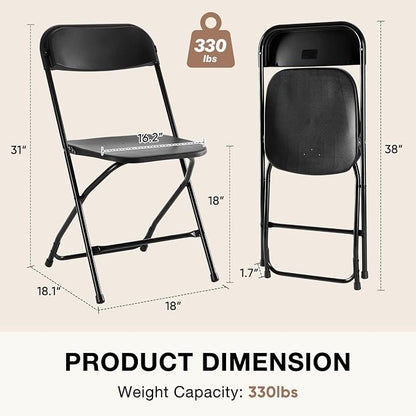 DUMOS Folding Chairs Sets of 8, 330lbs Plastic Stackable Portable Patio Dining Sets, Fold Up for Indoor Outdoor, Camping, Garden, Party, Meeting, Black