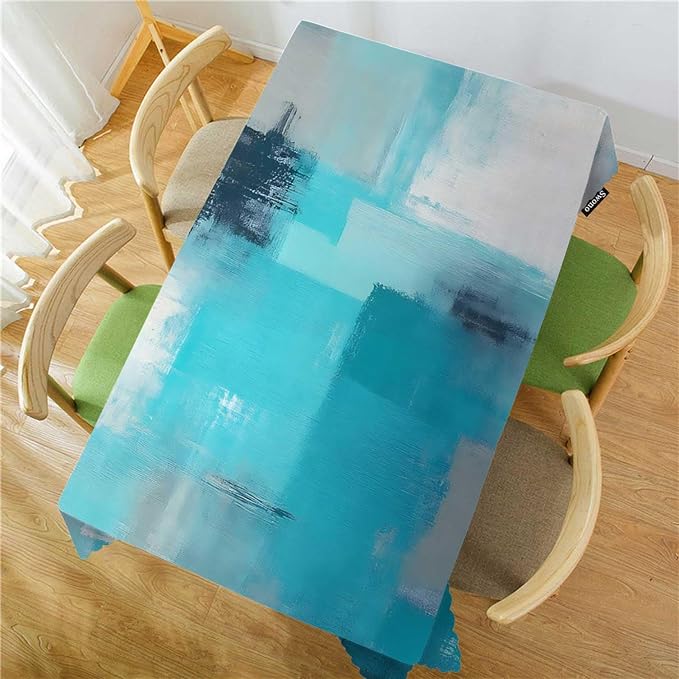 Swono Marble Tablecloth Abstract Turquoise Grey Painting Rectangular Tablecloth Washable Table Cloth Kitchen Dining Room Table Cover for Party Dinner 50x72 Inch Tablecloths