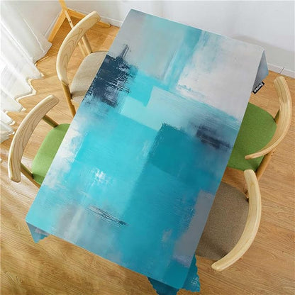 Swono Marble Tablecloth Abstract Turquoise Grey Painting Rectangular Tablecloth Washable Table Cloth Kitchen Dining Room Table Cover for Party Dinner 50x72 Inch Tablecloths