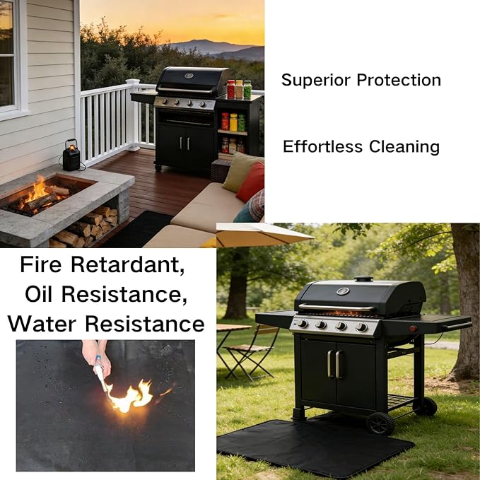 48x30 Inch Reusable Under Grill Mat for Outdoor Grill/Solo Stove/Under Fire Pit,Double-Sided Silicone Fiberglass BBQ Mat,Fireproof/Waterproof Oil-Resistant Protector for Deck Patio Grass