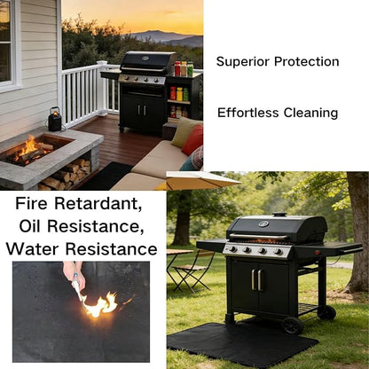 48x30 Inch Reusable Under Grill Mat for Outdoor Grill/Solo Stove/Under Fire Pit,Double-Sided Silicone Fiberglass BBQ Mat,Fireproof/Waterproof Oil-Resistant Protector for Deck Patio Grass
