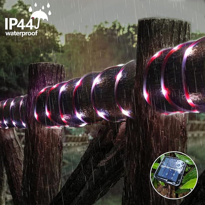 YEGUO Solar Rope Lights Outdoor Waterproof, 66ft 200 LED Candy Cane String Lights, 8 Modes Fairy Lights in Clear Thin Tube