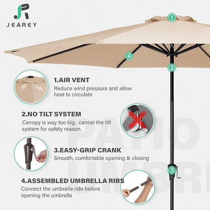 JEAREY 11' Patio Umbrellas Outdoor Table Market Umbrella w/Crank, 8 Sturdy Ribs, UV Protection Windproof for Garden, Deck, Backyard, Pool(Beige)