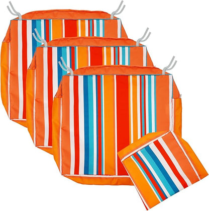 NettyPro Patio Chair Seat Cushion Covers Set 4 Water Repellent UV Resistant Outdoor Furniture Cushion Slipcover with Zipper and Tie, 22 x 20 x 4 Inch, Stripes Multicolor