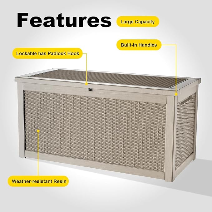 320 Gallon Outdoor Storage Box,Large Waterproof UV Resistant Deck Box,Lockable Storage Container for Patio Furniture Cushions Garden Tools and Pool Accessories(Gray，320 Gallon)
