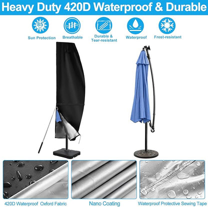 Offset Patio Umbrella Cover,420D Waterproof Umbrella Outdoor Patio Cover,fits Cantilever Offset Umbrella 11FT To 13FT,Cantilever Umbrella Cover with Top Vent,Dust,Anti-UV,Hem Drawstring Design, Black