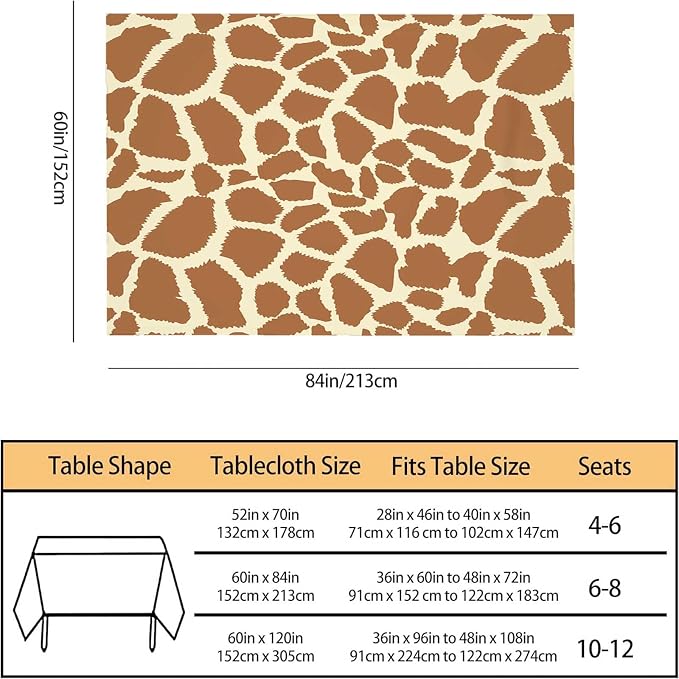 TKS MITLAN Tablecloth Animal Prints Brown Table Cloth Rectangle Table 60 x 84 Inch Giraffe Skin Texture Irregular Geometric Shape Fashion Kitchen Decorations for Home Dinner Party
