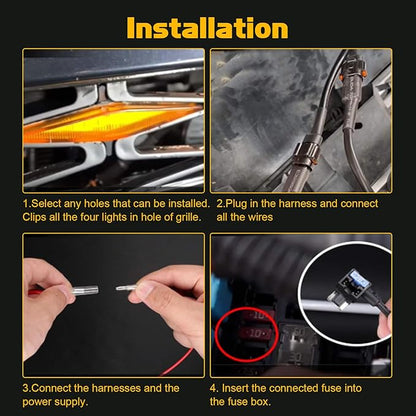 x xotic tech 4pcs Smoked LED Front Grille Marker Light w/Wiring Harness Compatible with Toyota 4Runner 2014-2024 TRD Pro Grille, 2014-2019 SR5 Premium Limited, TRD Off-Road (Amber Light)