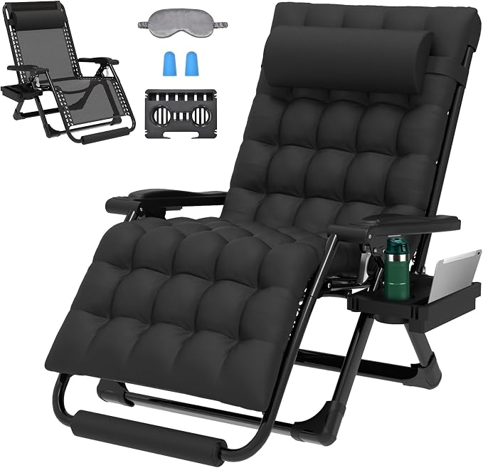 ZENPETIO Oversized Zero Gravity Chair, 33In XXL 500LBS with Cushion | Anti Gravity Recliner Lounge Chair with Aluminum Alloy Lock & Footrest, 90-170° Adjustable, for Lawn Patio Indoor Outdoor