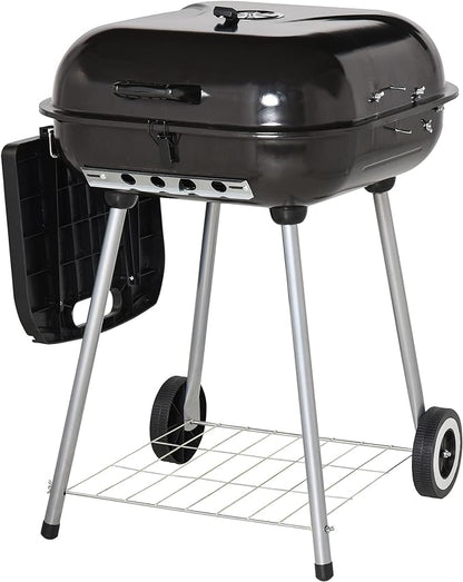 21" Portable Charcoal Grill with Wheels and Bottom Shelf, BBQ Smoker with Adjustable Vents on Lid for Picnic Camping Backyard Cooking, Black