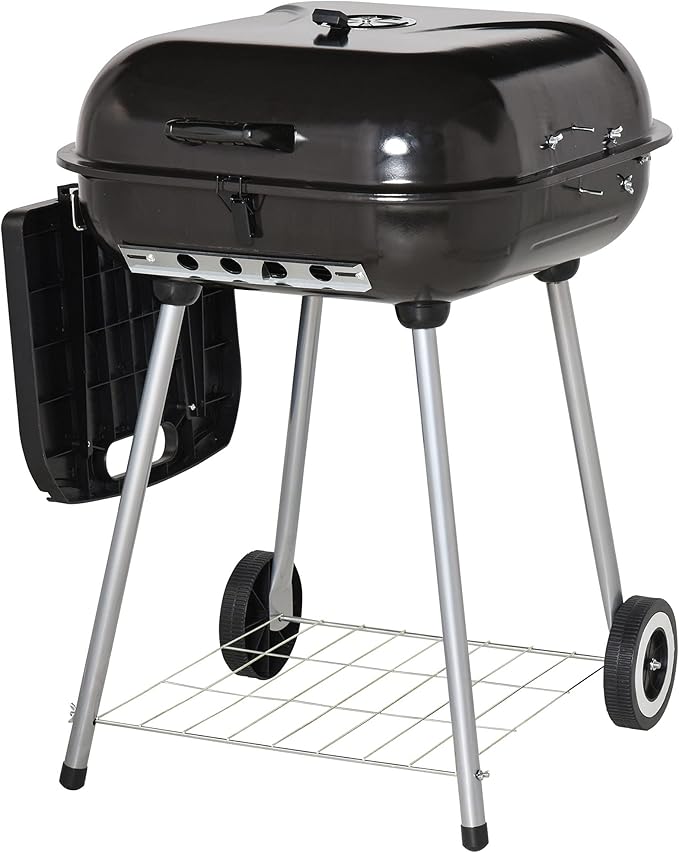 Portable Charcoal Grill, 21 Inch BBQ Smoker with Wheels and Bottom Shelf for Camping, Picnic and Backyard Cog, Black