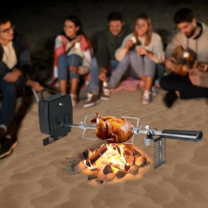 Battery-Powered Rotisserie Grill Kit 360 Rotating Grill BBQ Rotisserie Home Adjustable Stainless Steel Rotisserie Electric Grill for Most Gas Grills, Includes Spit & Motor