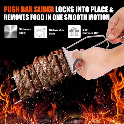 SHIKORI 3 Way Kabob Skewer,17''Stainless Steel Barbecue Fork 3 Pcs | Kabob Sticks With Push Bar Reusable Metal Skewer for Outdoor BBQ Meat Chicken Veggies Camping ,Food Grade,Rustproof