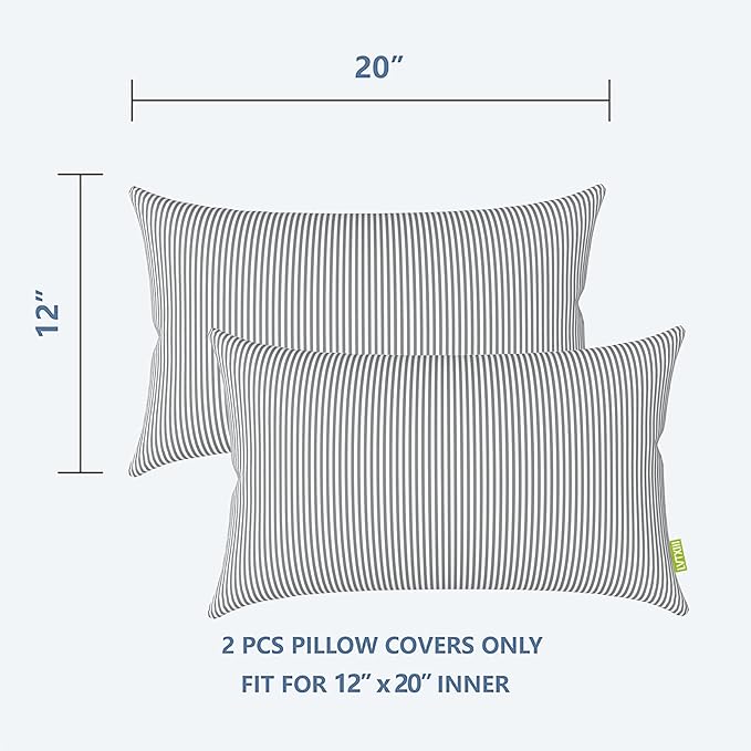 LVTXIII Outdoor/Indoor Lumbar Pillow Covers ONLY Patio Decorative Lumbar Pillow Cases Fade Resistant Cushion Cases for Outdoor Home Patio Furniture, 12” x 20” Pack of 2 - Stripe Grey