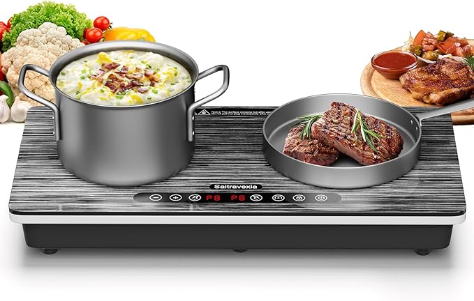 Portable Induction Cooktop 2 Burner, 1800W Double Induction Burner with Touch Control, Timer & Safety Lock, Electric Induction Stove 110V, Wood Grain Panel