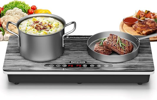 Portable Induction Cooktop 2 Burner, 1800W Double Induction Burner with Touch Control, Timer & Safety Lock, Electric Induction Stove 110V, Wood Grain Panel