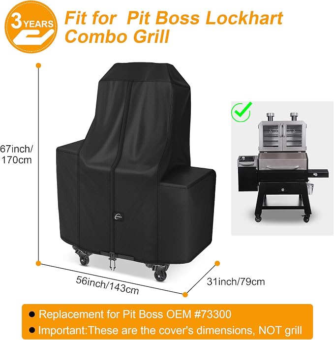 600D Pellet Grill Cover for Pit Boss Lockhart, Waterproof BBQ Smoker Cover, UV Resistant, No Tear, No Fading