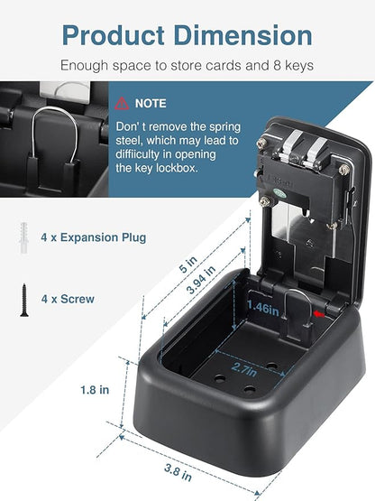 Puroma Security Key Lock Box, 4-Digit Combination Waterproof Safe Storage Lockbox with Code Wall Mount Large Capacity for Outdoor Outside House Dorm Office ID Card (Black)