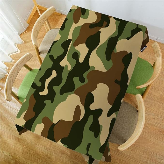 Swono Camouflage Tablecloth Beige Black Military Camouflage Oblong Table Cloth Decorative Table Cover for Kitchen, Party Banquet and Holiday Tablecloth, 52x70 Inch(4-6 Seats)