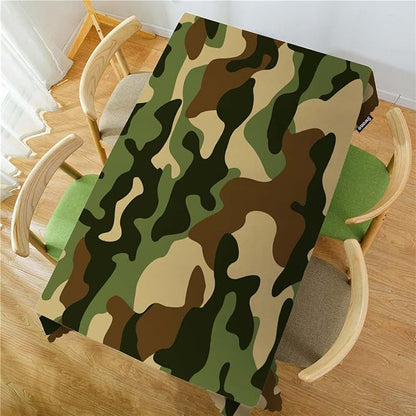 Swono Camouflage Tablecloth Beige Black Military Camouflage Oblong Table Cloth Decorative Table Cover for Kitchen, Party Banquet and Holiday Tablecloth, 52x70 Inch(4-6 Seats)